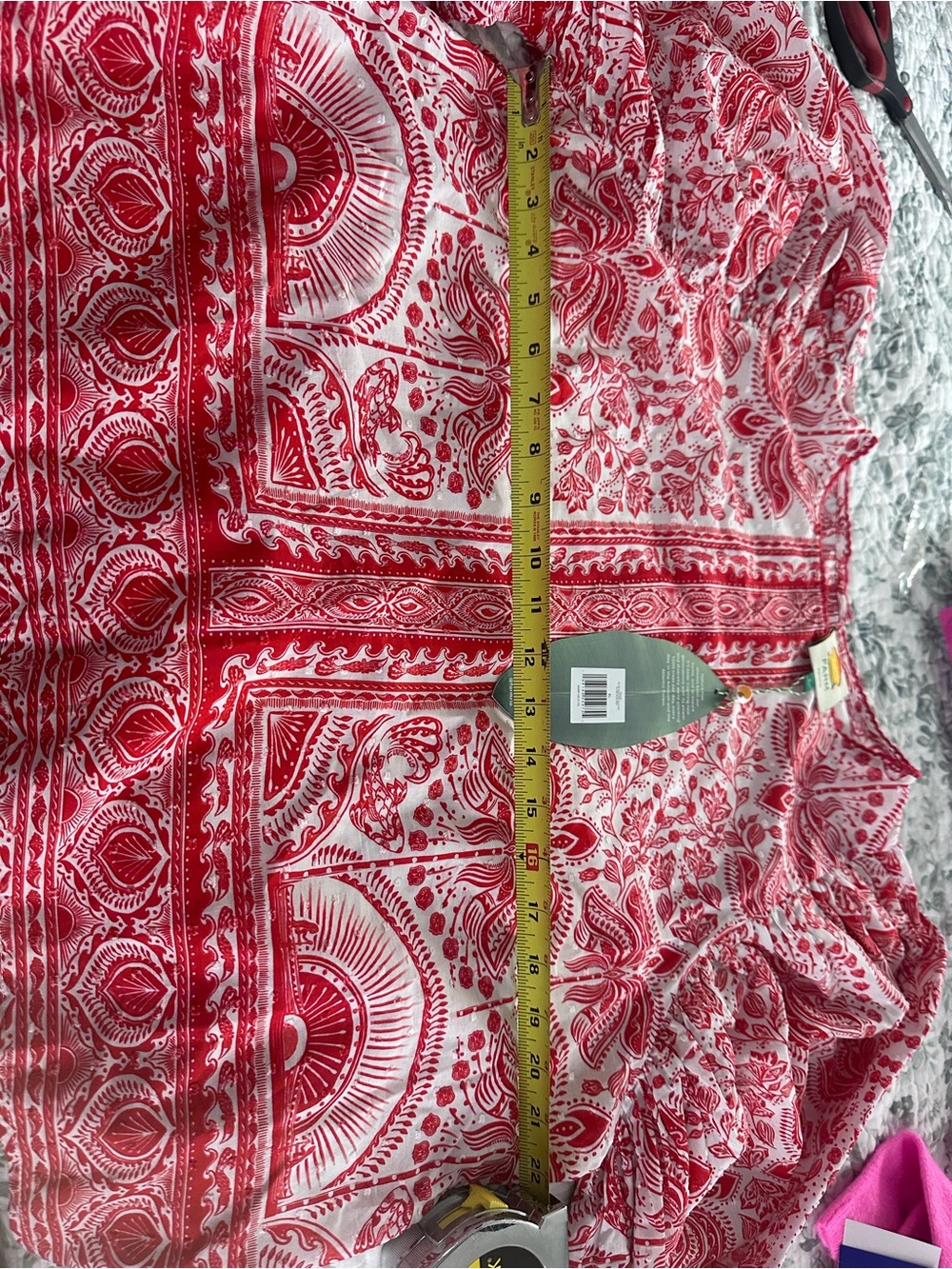FARM Rio Red and White Printed Puff-Sleeve Blouse - Picture 6 of 9